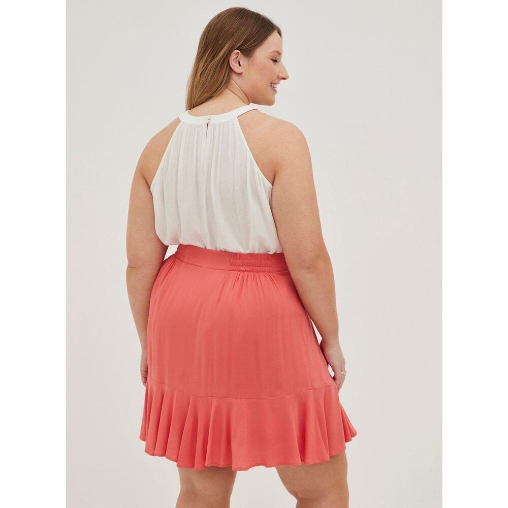 NWT Torrid Plus Size Mini Challis High Waisted Skirt Ruffle Pink Sz 4X [A07]